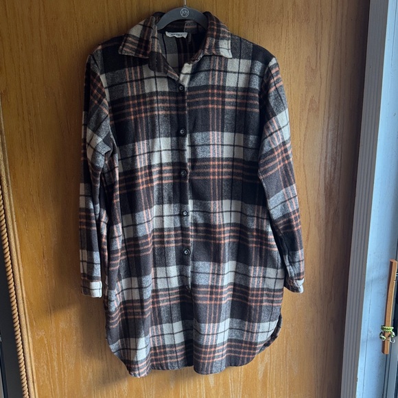 ADORA Tops - ADORA Flannel Shacket Size Medium Brown, Tan and Orange Plaid